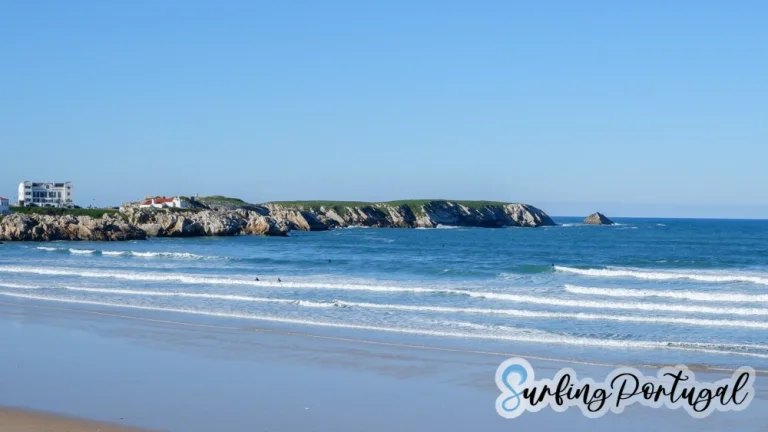 Panoramic view of Lagide surf spot with the town of Baleal in the background