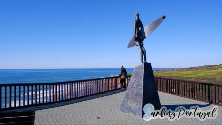 Surf guardian statue at Ribeira d'Ilhas