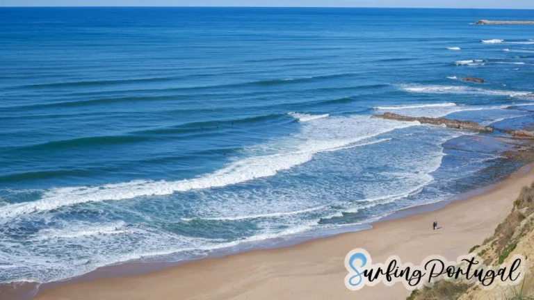 Surfer catching a right wave on Foz de Lizandro