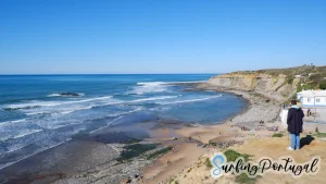 Panoramic view of Matadouro beach from the cliff, in Ericeira