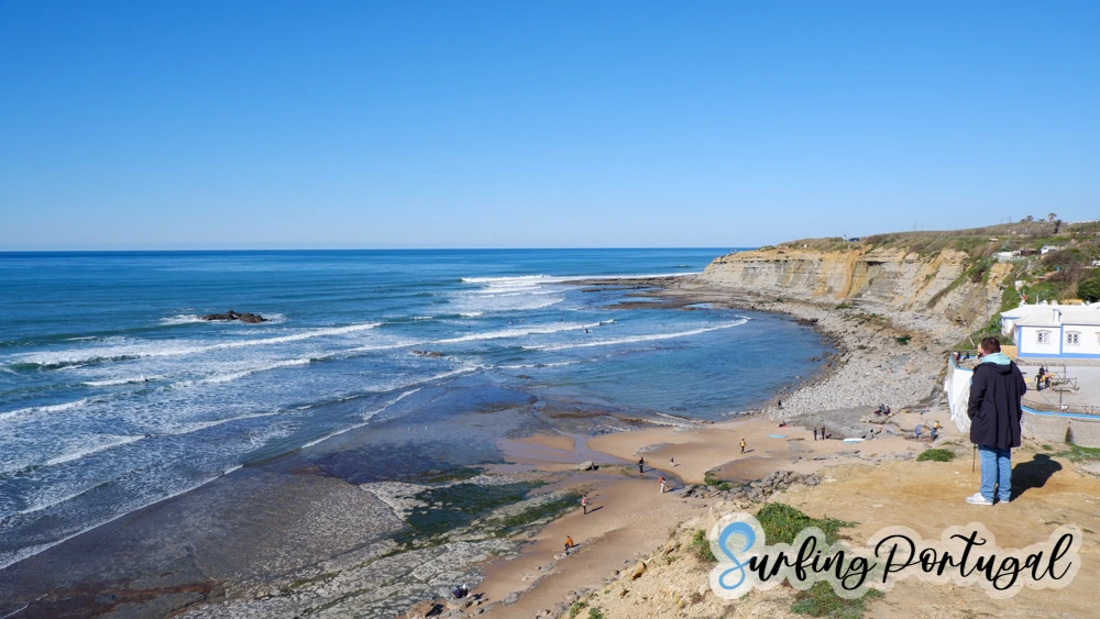 Panoramic view of Matadouro beach from the cliff, in Ericeira