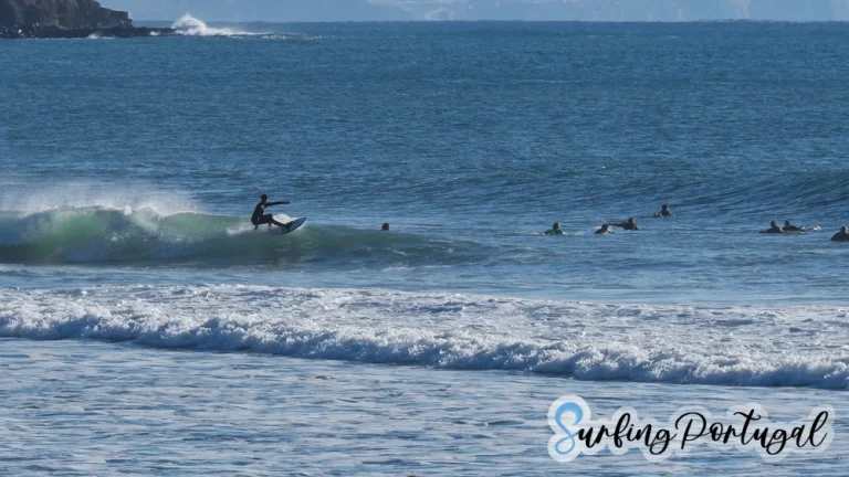 Surfer on a wave at Supertubos