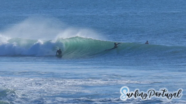 Bodyboarder on a wave at Supertubos