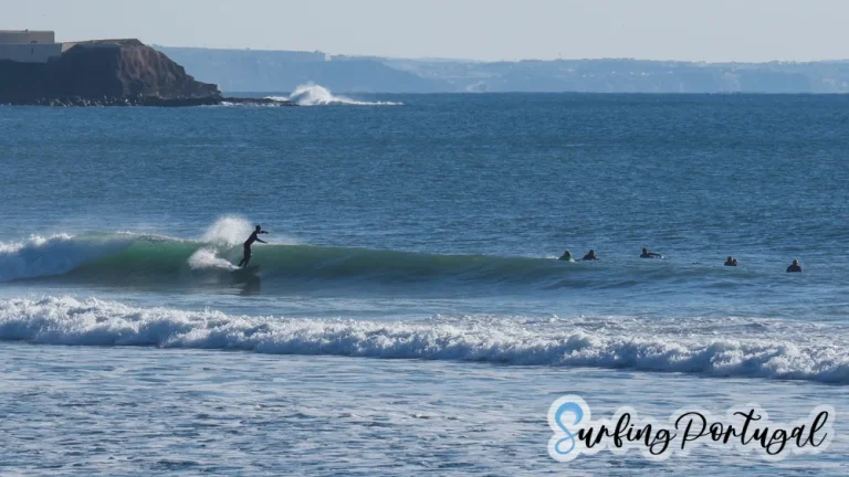 Surfer on a wave at Supertubos