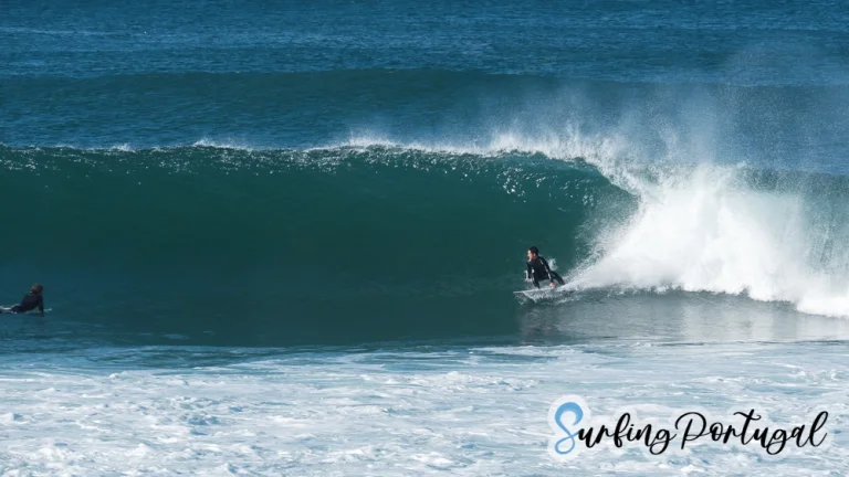 Surfer at Coxos wave, Ericeira