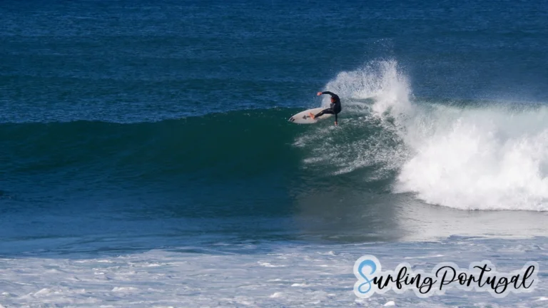Surfer at Coxos wave, Ericeira